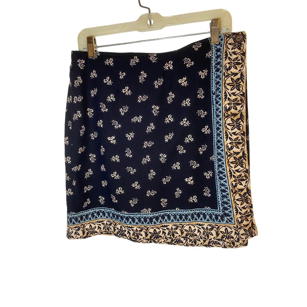 J201 Womens Navy Floral Border Print Wrap Skirt Size 12 Boho Mini Skirt - Picture 2 of 6